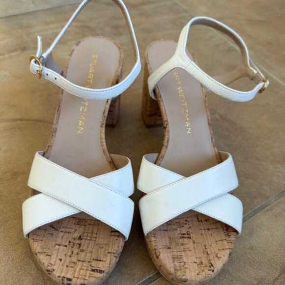 Stuart Weitzman White Dayna Platform Sandals Size 6 - Picture 2 of 5